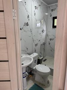 a bathroom with a toilet and a sink at Infinity Hotel in Cholpon-Ata