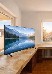 a large flat screen tv sitting on a table in a room at Sternlicht Rachida in Albstadt