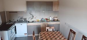 a kitchen with a sink and a stove and a table at Vikend kuća na Dunavu - Vila Čoče in Kovin