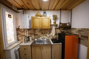 a small kitchen with a sink and a refrigerator at Alashkert Guesthouse Premium and Cozy Studios in Gyumri in Gyumri +35 photos