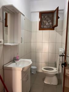a bathroom with a sink and a toilet at Room zero of Sea in Borsh