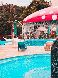 a swimming pool with a water fountain at DM Thermas Hotel Iraí in Iraí