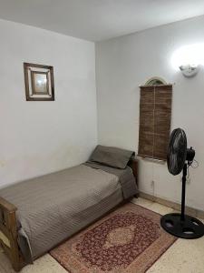 a bedroom with a bed and a fan and a window at Casa Mitre in Luján