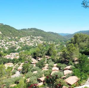 a view of a village with trees and houses at Chalet a louer avec piscine in Solliès-Toucas