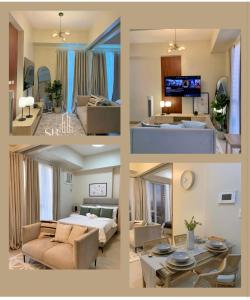 a collage of four pictures of a room at The SB Residences Luxury Executive Studio in Iloilo City