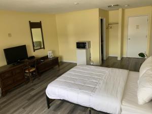 a bedroom with a bed and a desk and a television at Spanish River Inn in Spanish