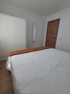 a bedroom with a large bed and a wooden door at Andrea's house in Charco del Pino