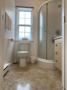 a bathroom with a toilet and a shower and a window at LE 710 Maison d'invitée in Saint-Georges +8 photos