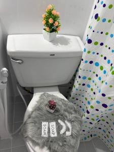a toilet with a flower pot on top of it at Ally home 0624 in Thung Si Kan