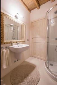 a bathroom with a sink and a shower and a mirror at Corte del Cedro in Provaglio d'Iseo