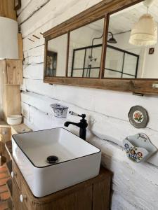 a bathroom with a white sink and a mirror at Magiczne Podlasie in Dubno