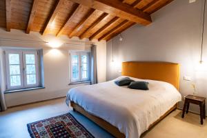 a bedroom with a large bed and two windows at Lo scrigno di Camilla in Capannori