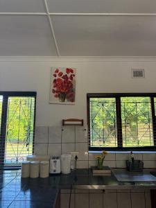 a kitchen with two windows and a counter top at SeaBreeze Sanctuary in Richards Bay +42 photos