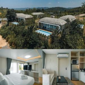 a collage of two pictures of a house at Olympus khaoyai in Ban Nong Makha