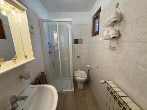 a bathroom with a shower and a sink and a toilet at La Rotonda apartments by Gardadomusmea in Tremosine Sul Garda +35 photos