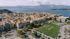 an aerial view of a city next to the water at Dolce Casa in Corfu