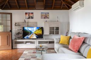 a living room with a couch and a flat screen tv at Casa La Castellana in Tijarafe