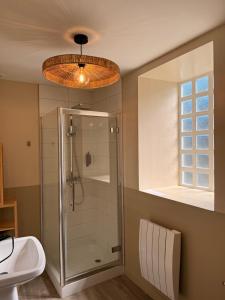 a bathroom with a shower and a sink at Flor du Mont Gîte in Pontorson +25 photos