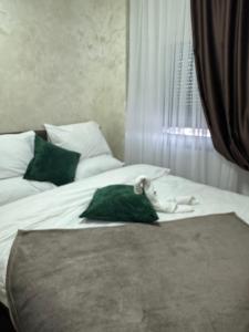 a dog laying on top of a bed at Freedom RUMA 2 in Ruma