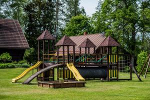 a playground with a slide and a play structure at Atpūtas un sporta komplekss Mednieki - atpūta dabā, pie ezera in Salainis