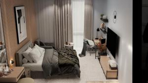 a bedroom with a bed and a living room at IDEA Collection by GINO Hotels in Tbilisi City