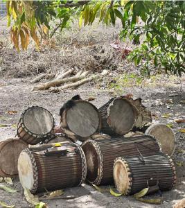 a pile of logs sitting on the ground at Arijaana Guest Studio in Gunjur