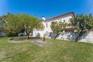 a white house with trees in the yard at Casa da Betinha in Ílhavo