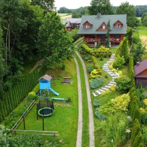 an aerial view of a house with a garden at Agroturystyka Ranczo Turzyniec w pobliżu Zwierzyńca in Turzyniec