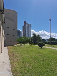 a park with trees and a building in the background at Studio Playcenter in Campos dos Goytacazes