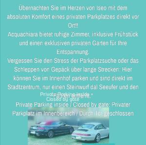 a screenshot of a flyer for a car rental at ACQUACHIARA ISEO CENTER BED AND BREAKFAST villa with PARKING inside Foresteria in Iseo