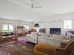 a living room with a couch and a tv at Villa Rhôna in Andancette