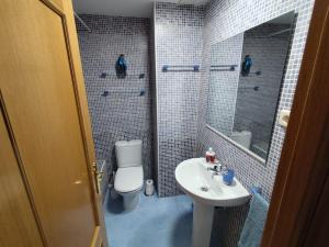 a bathroom with a toilet and a sink and a mirror at Casa any in Segovia +26 photos