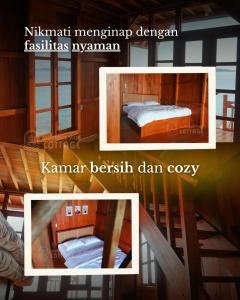 a collage of pictures of a bedroom and a bed at Selambak View Cottage in Pulau Siantan