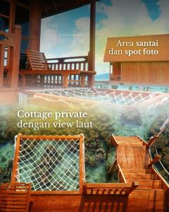 a painting of a patio with a fence and chairs at Selambak View Cottage in Pulau Siantan +1 photo