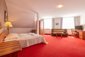 a bedroom with a bed and a couch and a desk at Bałtyk Resort in Rewal +60 photos