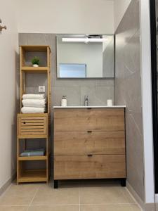 a bathroom with a sink and a mirror at Ô Ptit Verger in Coulon +22 photos
