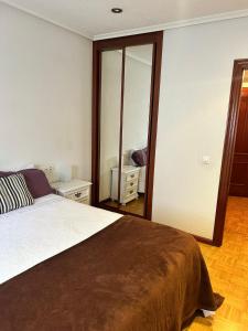 a bedroom with a bed and a large mirror at Avilés para Visitar in Avilés