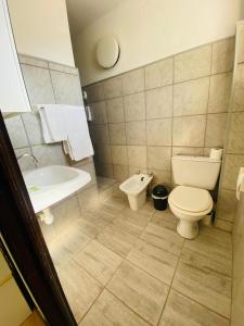 a bathroom with a toilet and a sink at Hôtel MAS DE LAYALLE in Saintes-Maries-de-la-Mer
