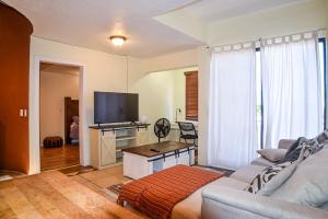 a living room with a couch and a flat screen tv at Stylish Apartment Upscale Chapultepec District in Tijuana
