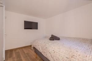 a bedroom with a bed and a tv on the wall at Studio élégant en RDC, confort et simplicité in Vaires-sur-Marne