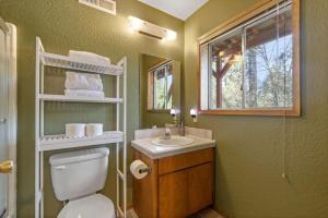 a bathroom with a toilet and a sink and a window at Enchanted Pines in Twain Harte