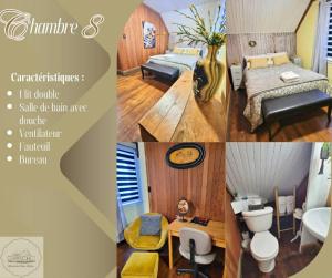 a collage of four pictures of a room at Gite de la Baie Hatée in Bic +49 photos