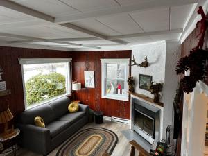 a living room with a couch and a fireplace at Chalet memphrémagog - 203 in Magog-Orford