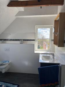 a bathroom with a sink and a window at Huus Diekblick Ditzum in Bunde