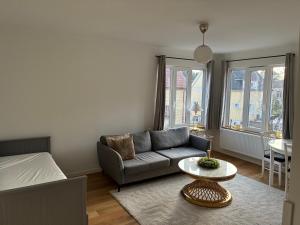 a living room with a couch and a table at Ruddbecksgatan AA in Eskilstuna +35 photos