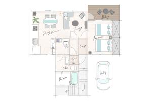 a drawing of a floor plan of a house at Sunstone Residence 2F - Free Rental Car & Airport Pickup - 10 Min to American Village in Ginowan