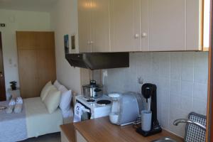 a small kitchen with a stove and a counter top at Vakis Apartments 2 in Romanón