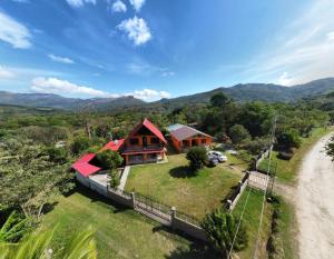 an aerial view of a house on a hill at Cabaña Brisas in Santa Fé