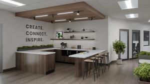 eine Küche mit einer Theke und einigen Hockern in der Unterkunft Vintedge Residences in Lyndhurst + 50 Fotos