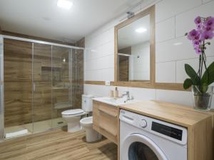 a bathroom with a toilet and a washing machine at Aguadulce Agaete 1B in Agaete +32 photos